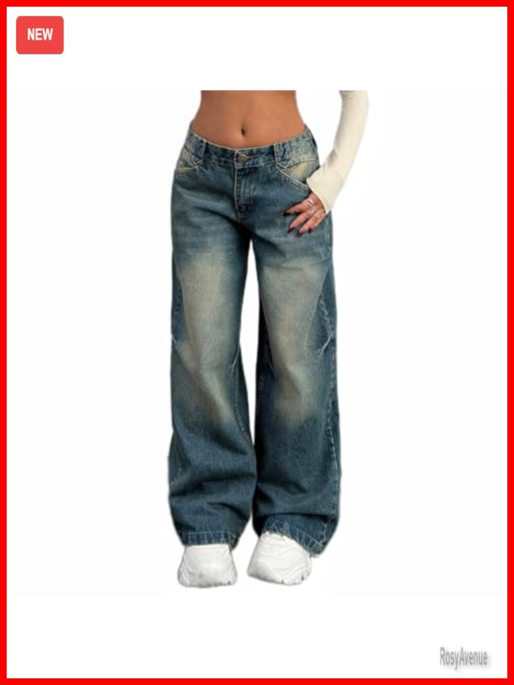 Women's Wide Leg Baggy Boyfriend Denim Pants Low Rise Stretch Jeans